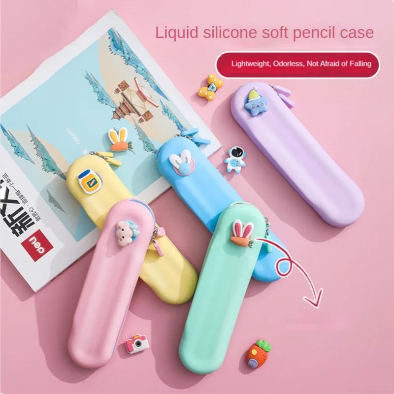 

2023New Model Silicone Cute Pencil Case Waterproof and Anti-fall Pencil Bag Japanese Stationery Supplies Back To School