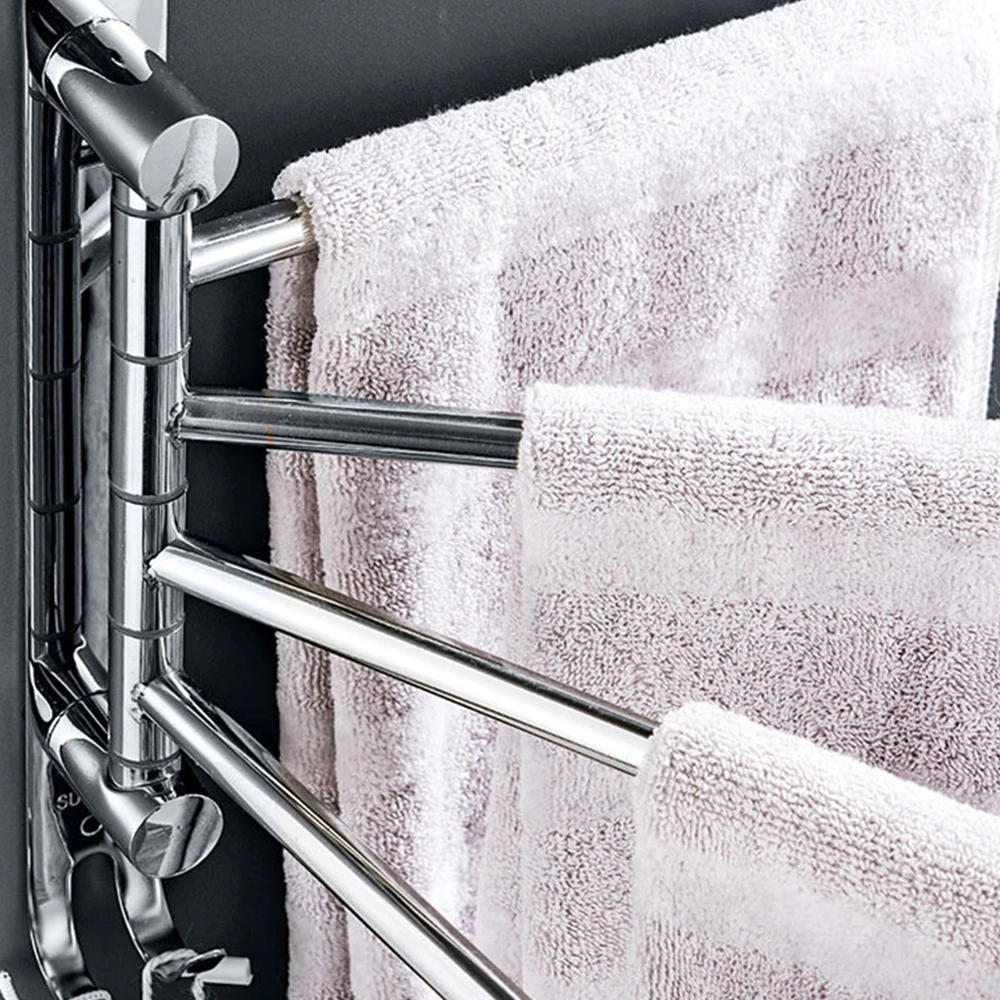 Swivel Bathroom Towel Rack 4 Arm Stainless Steel Wall-Mount Holder Hanging Shelf