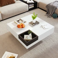 Table basse brillante pour salon avec boîte de rangement amovible, effet lumineux LED 4