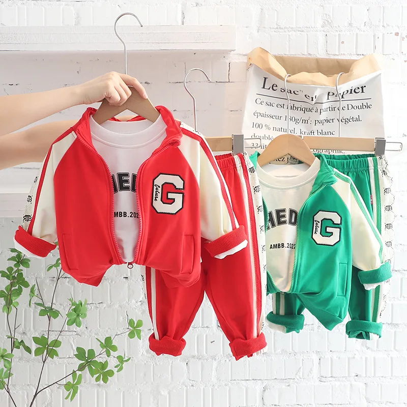 

2023 Autumn Children Girls 3PCS Sports Suit Letter Embroidery Sweater Jacket Long Sleeve T-shirt Sweatpants little Boy Tracksuit