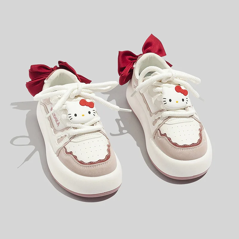 

Женские кроссовки с бантом Hello Kitty Sanrio, модная повседневная обувь на толстой подошве, дышащие винтажные сникерсы в стиле Харадзюку