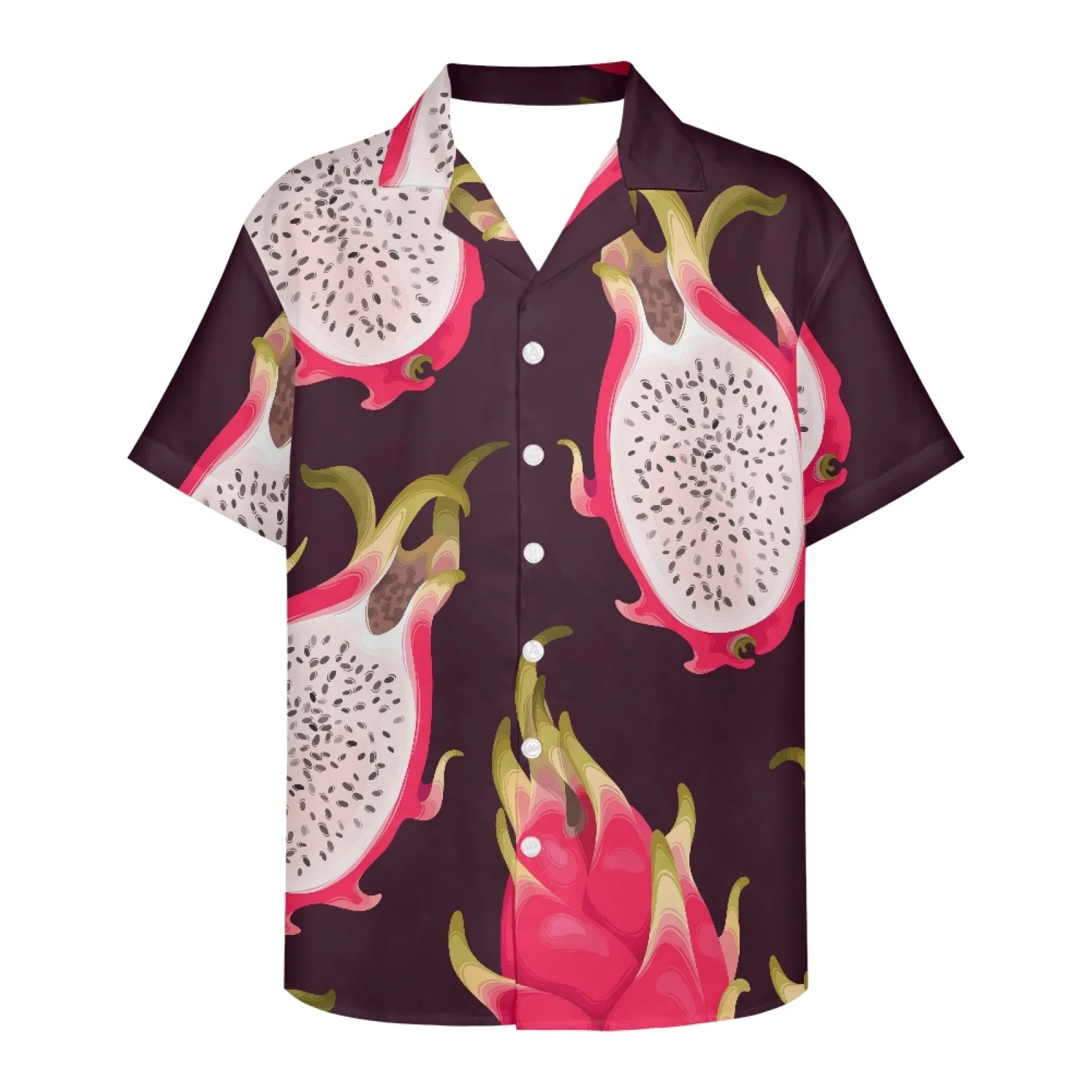 

Fruit Pattern Holiday Drinks Dessert Beach Shop Clothing Pitaya Summer Hot Sale Hawaiian Shirt for Men Oversized Funny Men's