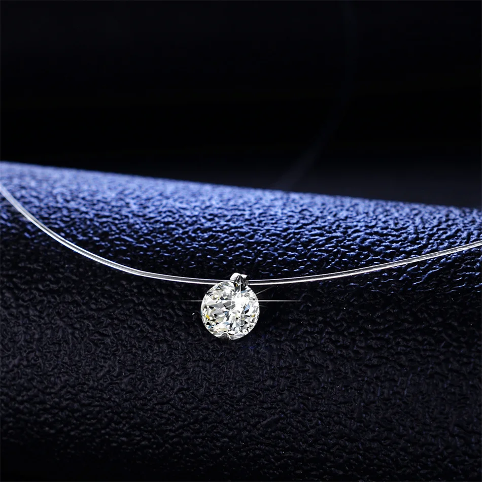 Silver necklace moissanite necklace Tbestone 1ct Moissanite Diamond S925 Sterling Silver Invisible Transparent Fishing Line Clavicle Chain Necklace Women's Jewelry