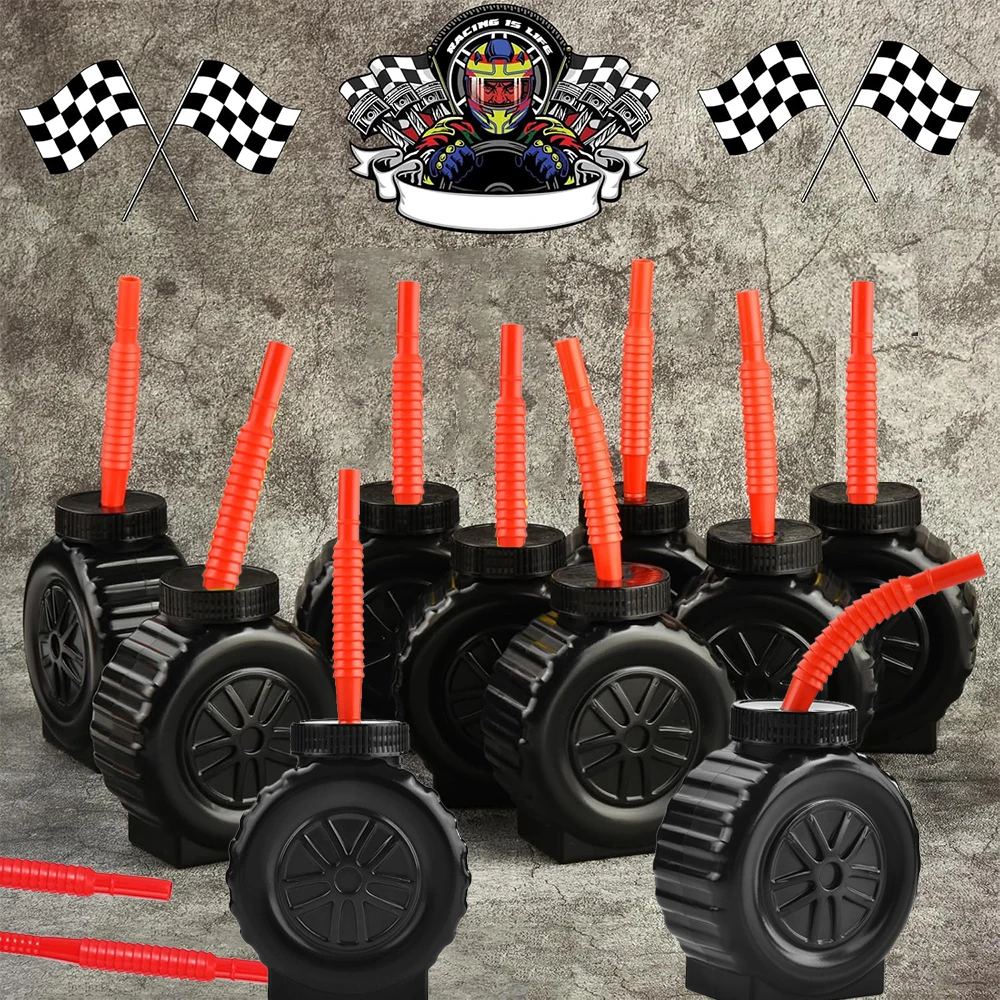 Rennwagen-Reifenbecher, Rennwagen-Kraftstoffkanister, Popcorn-Süßigkeitenboxen, karierte Rennflagge, Kindergeschenke, Gastgeschenke, Rennsport-Geburtstagsparty-Zubehör – Detail 11