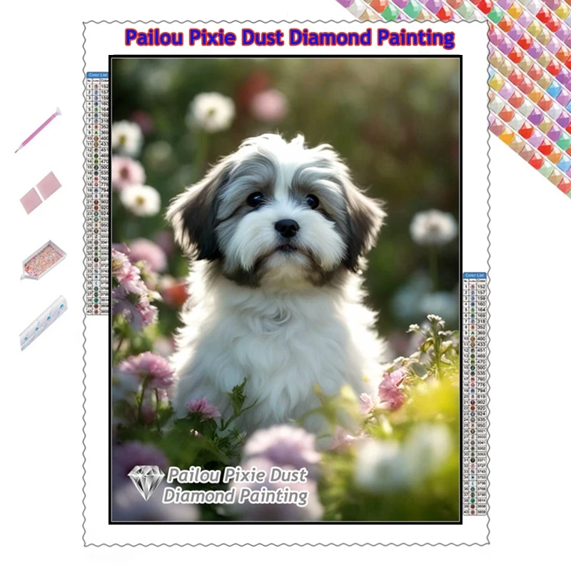 Cute Tiny Tails Havanese Dog AB Diamond Painting Art 5d Diy Full Drills Cross Stitch Embroidery Home Decor Gift