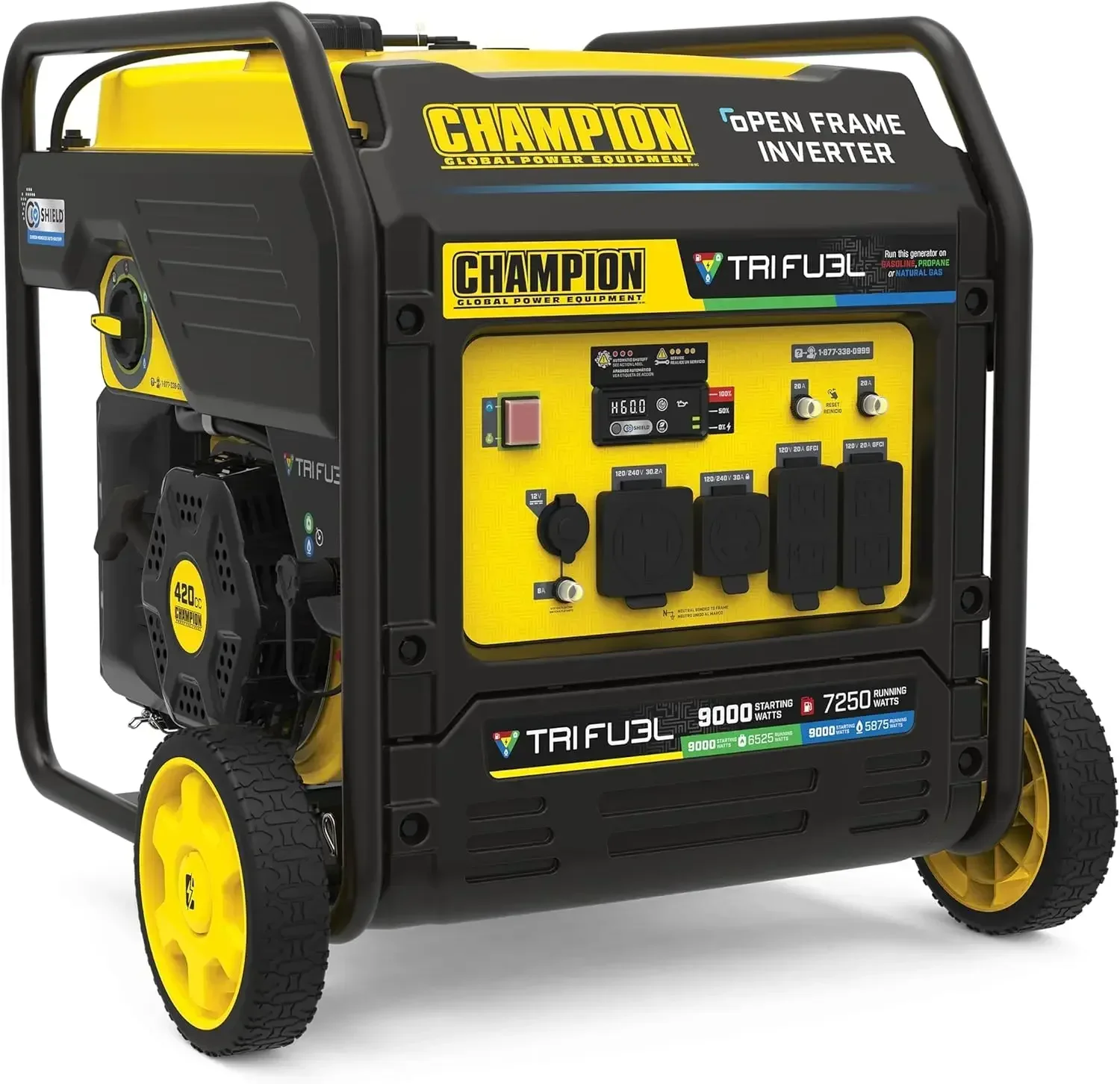 9000-Watt Electric Start Tri Fuel Home Backup Portable Open Frame Inverter Generator with Quiet Technology