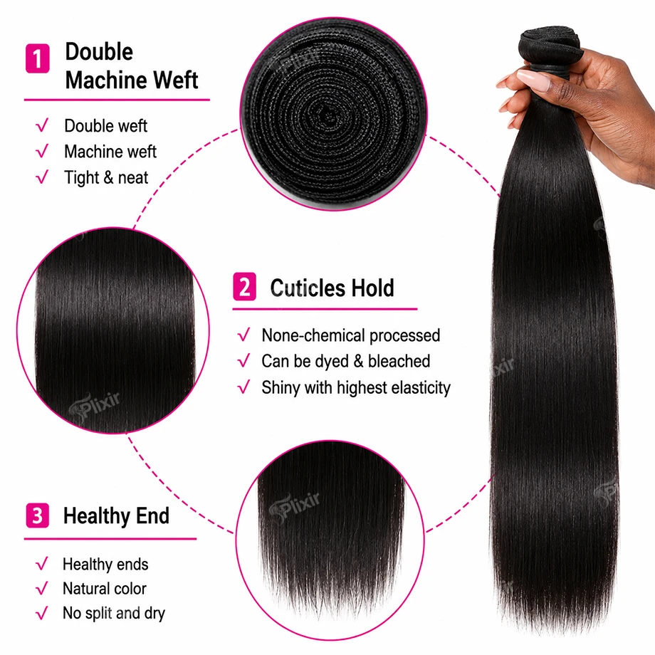 Straight Human Hair Bundles Raw Brazilian Hair Natural Black Human Hair Weave Extensions Thick Bundles For Black Women 1/3/4 PCS 5