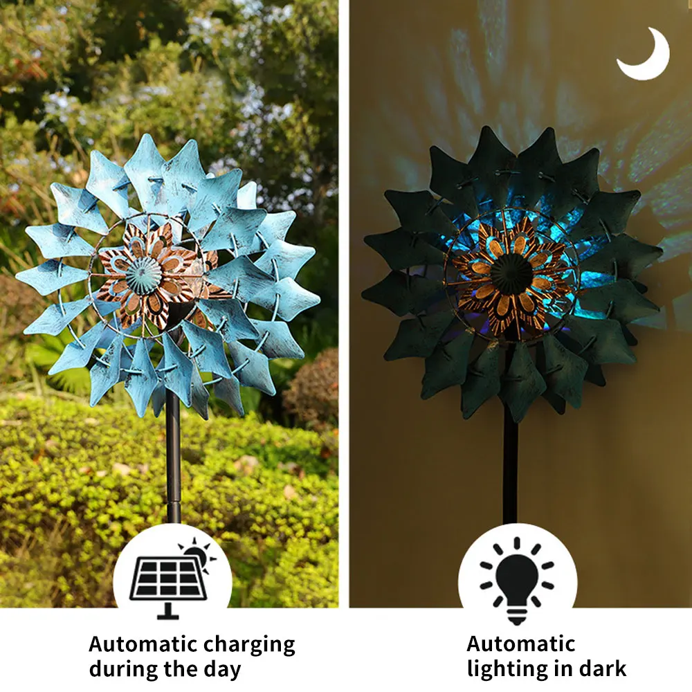 

Flower Shape Outdoor Solar Lighting Windmill Lawn Decorations Garden Metal Crafts Iron Windmill Large Size Dropshipping