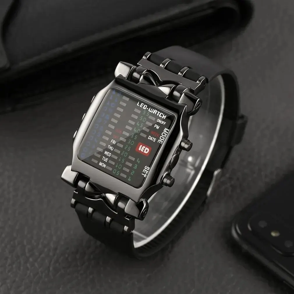Binary Led Watch Creative Waterproof Business Electronic Watch Mens Trend Luminous Gift Sports Couple Date Time Display Watch 2