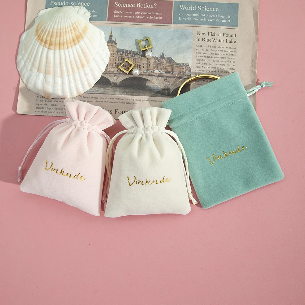 Custom Logo Jewelry Velvet Drawstring Bag Ring Earrings Gift Box Packaging Pouches Chic Wedding Favor Cosmetic Candy Organizer