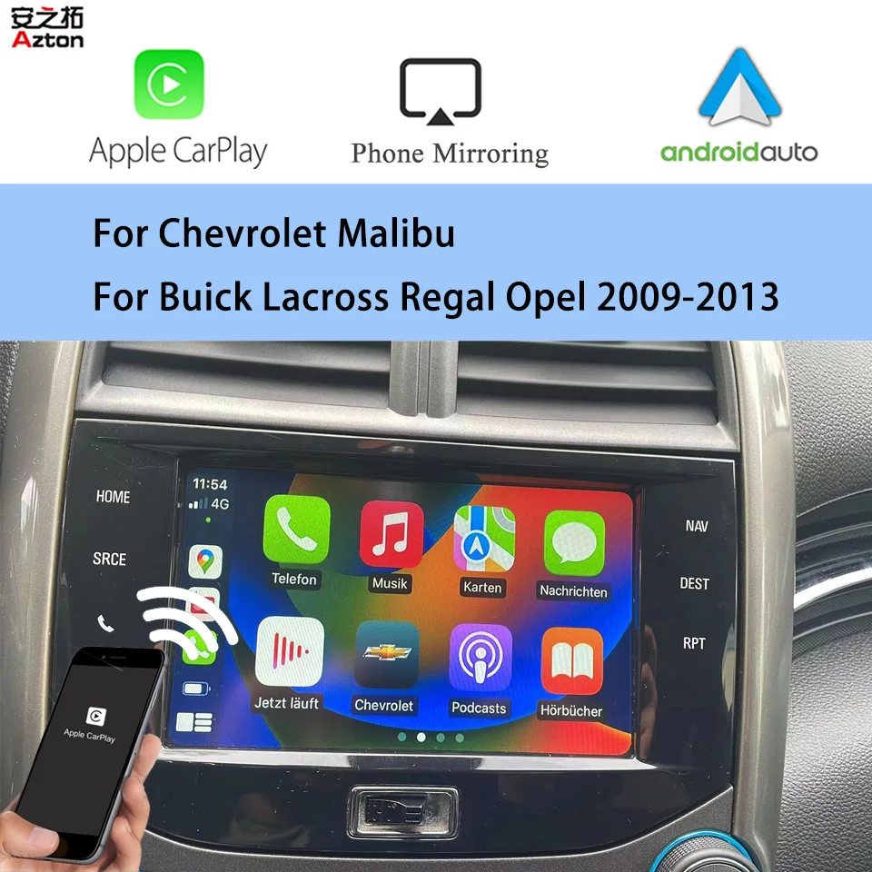 AZTON Wireless iPhone Apple CarPlay Android Auto Interface for Chevrolet Malibu Car Smart Module Navigation Rear Camera Kit