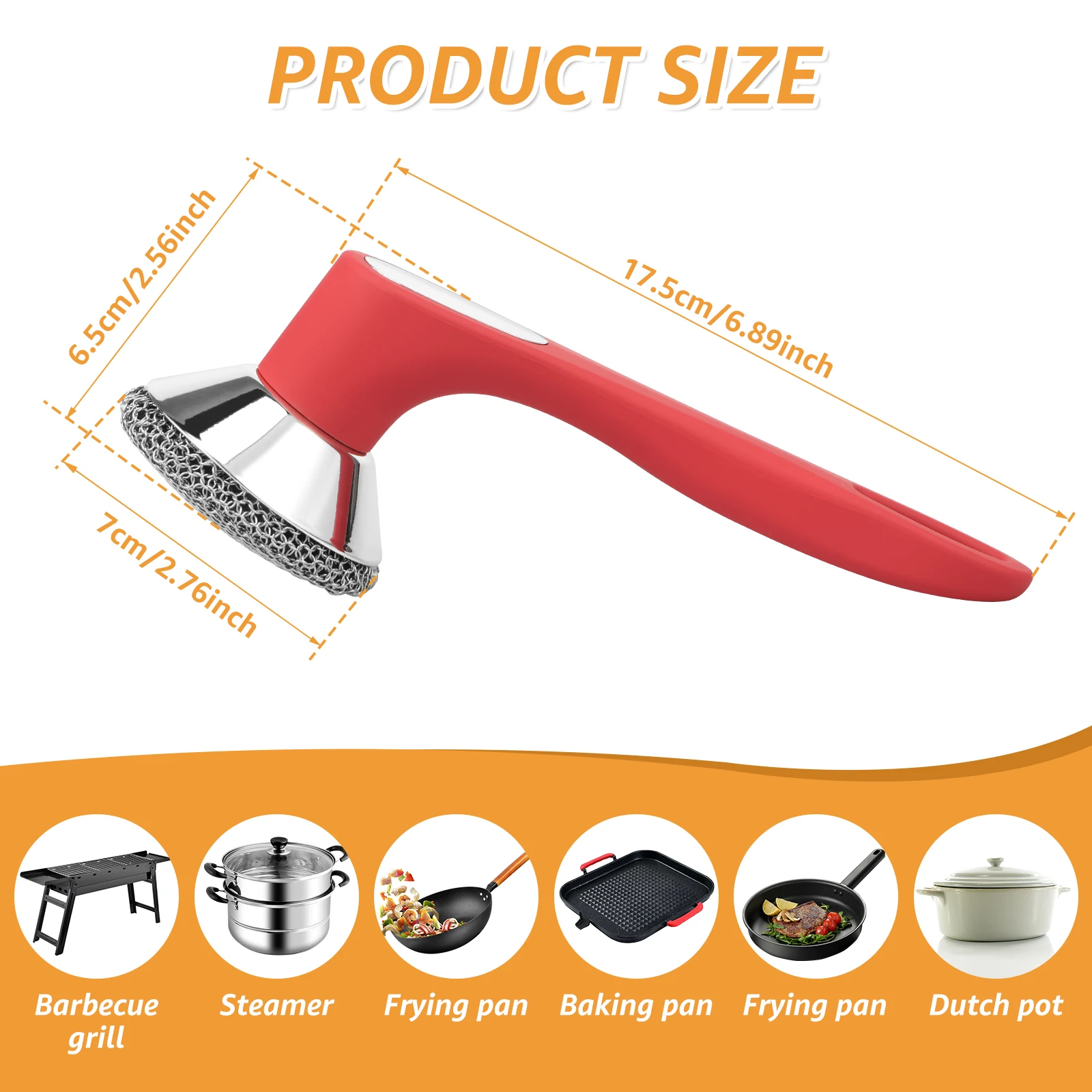 Description Picture 2 of itemCast Iron Scrubber Kitchen Long Handle Cleaning Brush Stainless Steel Rust Pot Pans Rust Remover Scraper Brush Tool