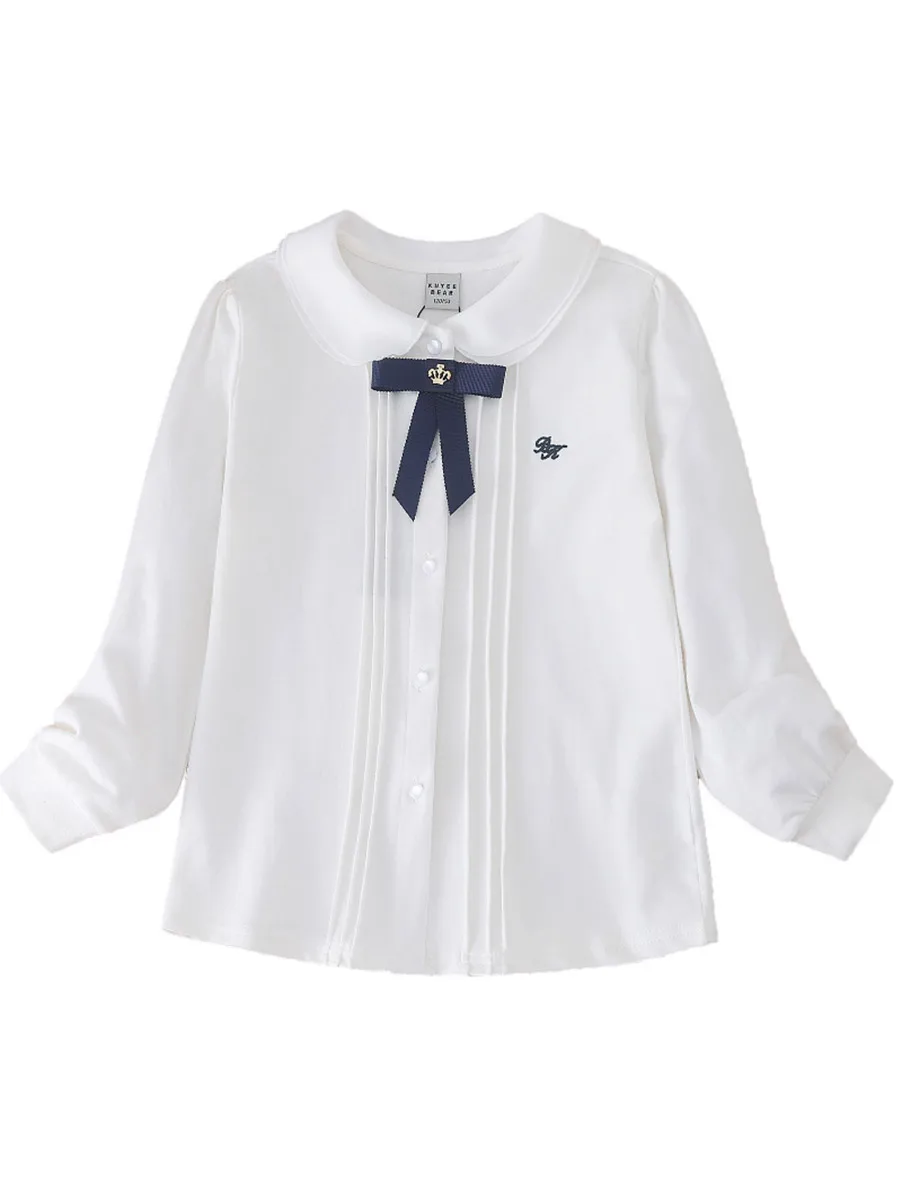 여아 긴팔 면 셔츠 단색 베이스 레이어 상의 봄 가을용 한국 스타일 라운드 네크라인 옷 복