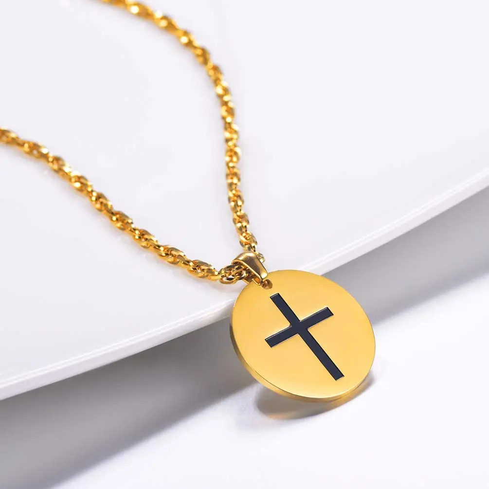 PROSTEEL Christmas Graduation Gift for Men Women Coin Necklace Cross Inspirational Pendant Black/Gold/Silver Tones PSP3409