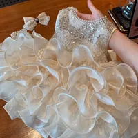 Robe tutu pour petites filles, vêtements pour nouveau-nés, robe de princesse avec gros nœud, pour 1er an, anniversaire, mariage, baptême, fête pour nourrissons 3