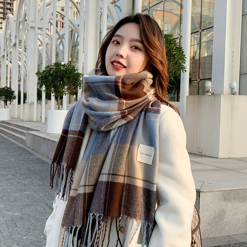 Korean version of the British classic checker thickened scarf