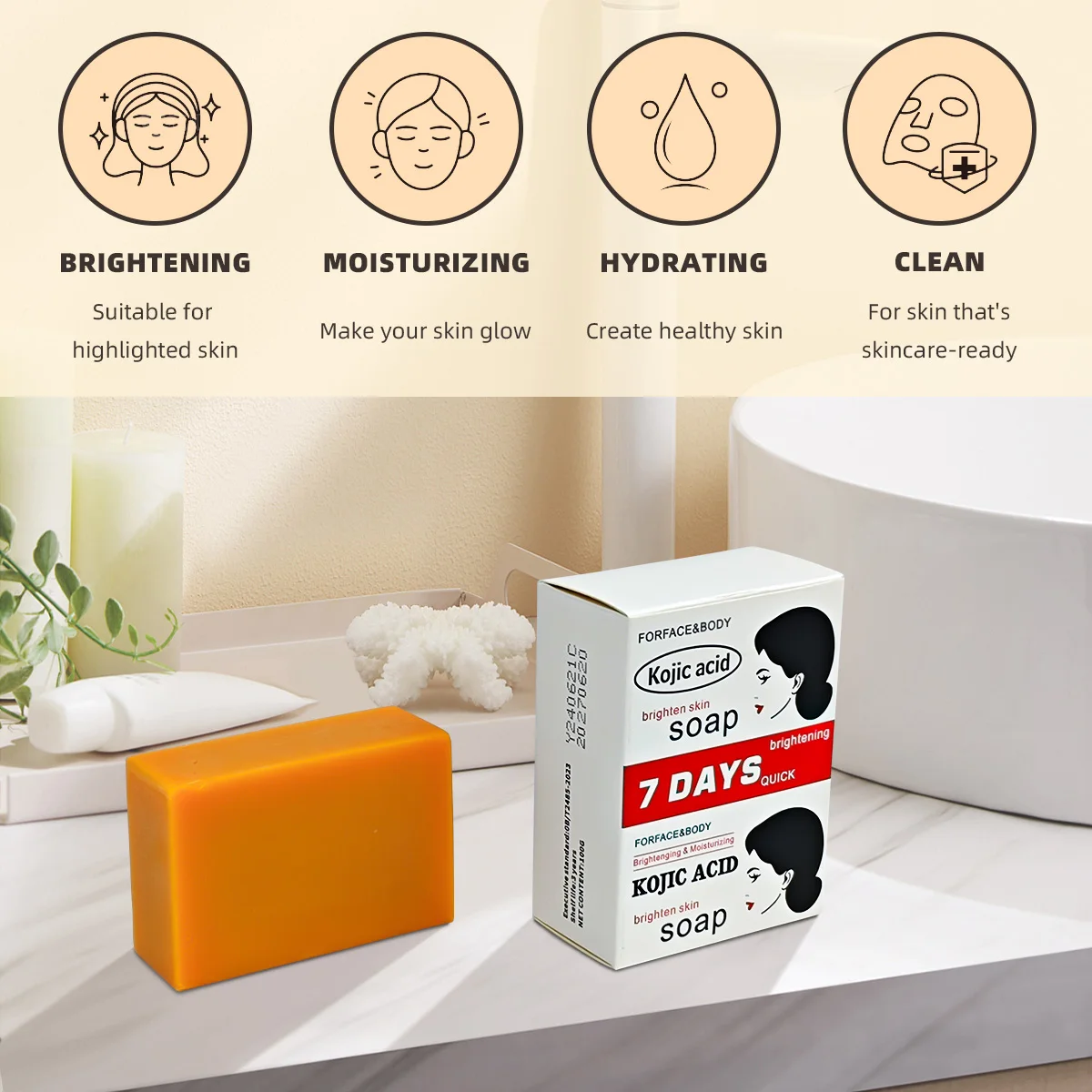 Oil-Control Acne Treatment Kojic Acid Whitening Soap Handmade Skin Care Deep Cleaning Temperate Moisturizing Cleansing 2