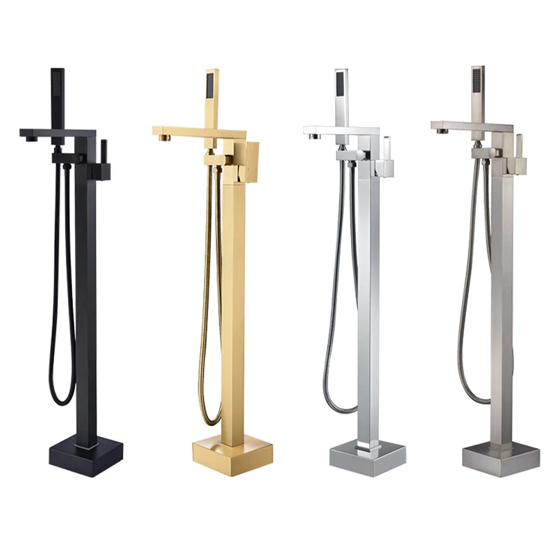 KEMAIDI Freestanding Bathtub Shower Faucet Floor Tub Filler Brass Mixer Tap 360 Degree Swivel Spout Shower Systerm Matte Black 2