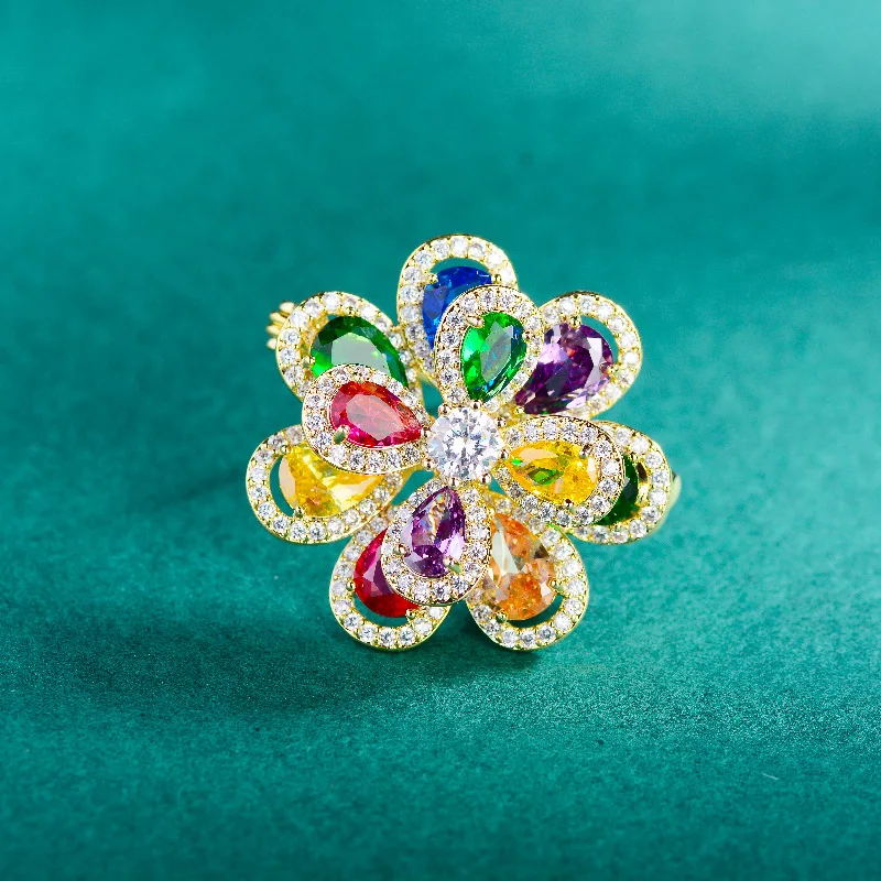 2023 Fashion Double Flower Elegant Atmosphere Colorful Zircon Floral Broochpins Clothing Pin Suit for Woman Accessories Ornament