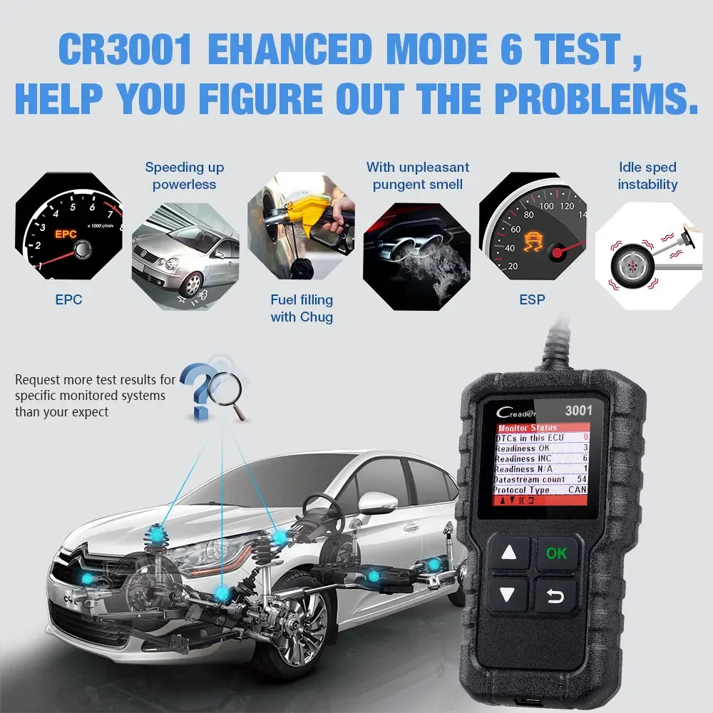 LAUNCH X431 CR3001 OBD2 Auto-Diagnosegerät Scanner Unterstützt OBDII / EOBD Creader 3001 OBD2 Auto-Diagnosewerkzeuge PK ELM327/KW850 – Detail 6