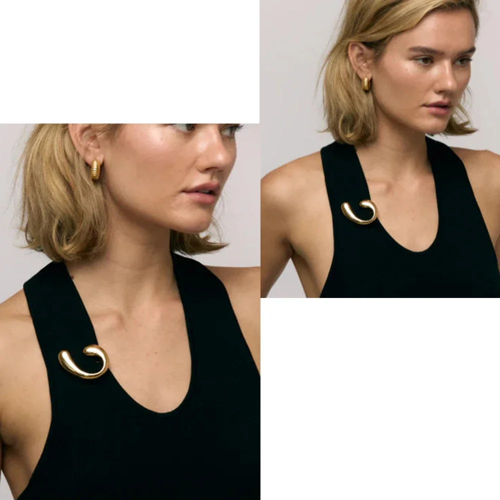 2025 New Personality Molten Droplet C Shape Brooch for Women Sleek Stainless Steel PVD Waterproof Minimalist Versatile Brooches