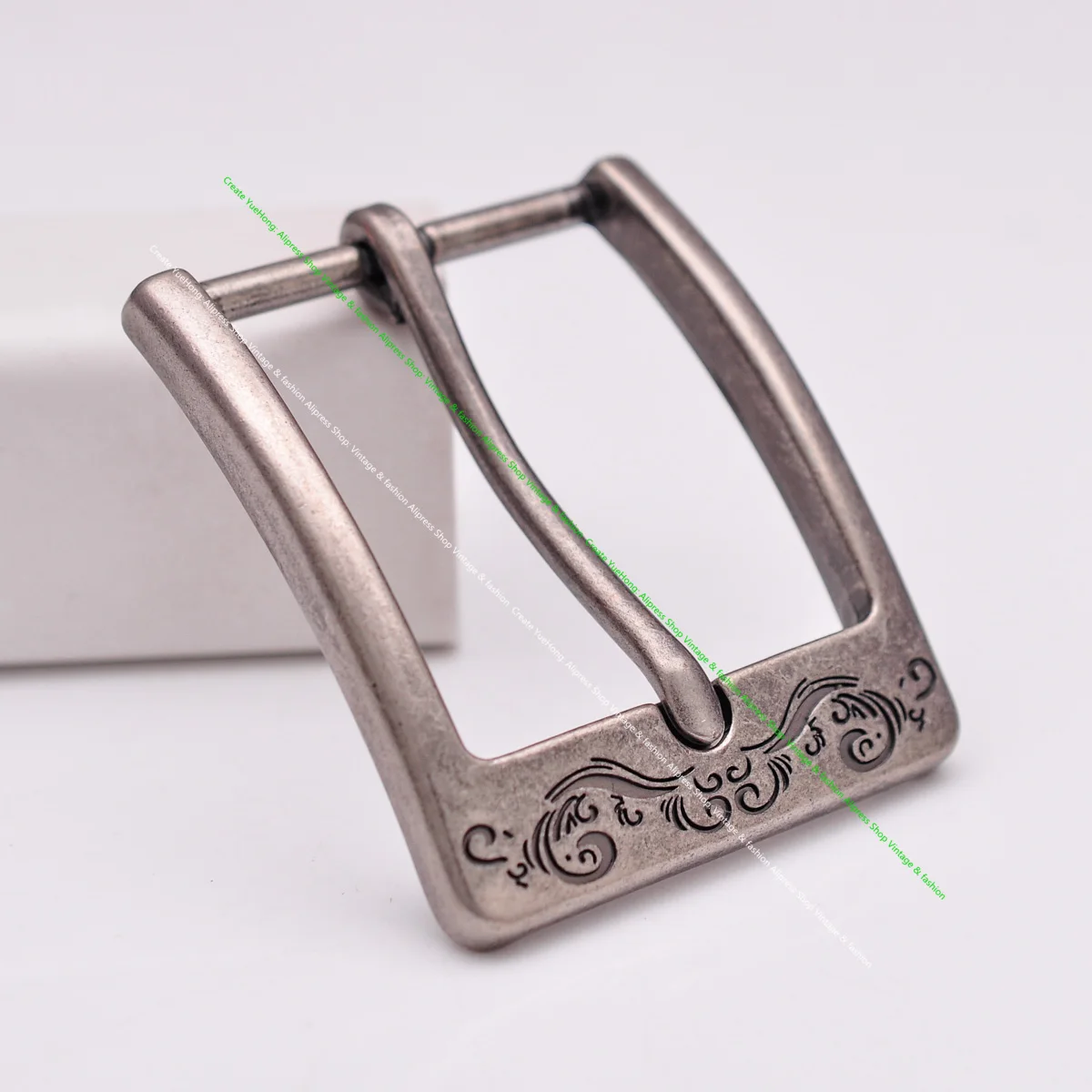 Männer Vintage Messing Blume Gravierte Rechteck Prong Pin Zunge Leathercraft Jeans Leder Gürtel Schnalle Ersatz Innere Größe 40mm – Detail 2