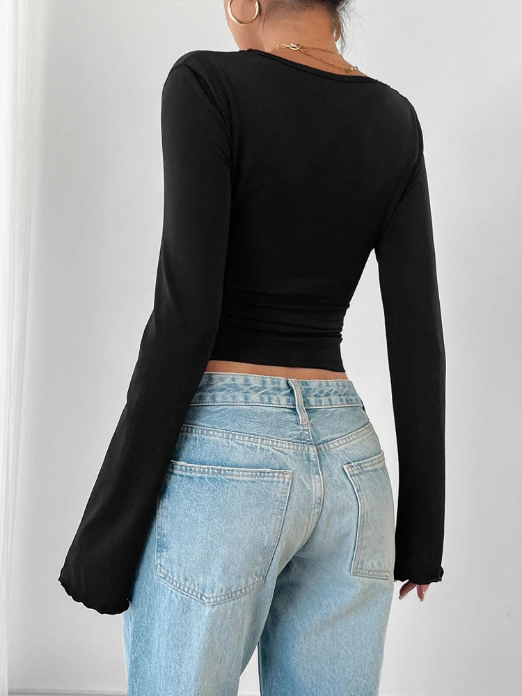 2026 Spring and Autumn Elegant New V-neck Lace Splicing Women's Shirt New Fashionable and Sexy Solid Color Long-sleeved Blouse