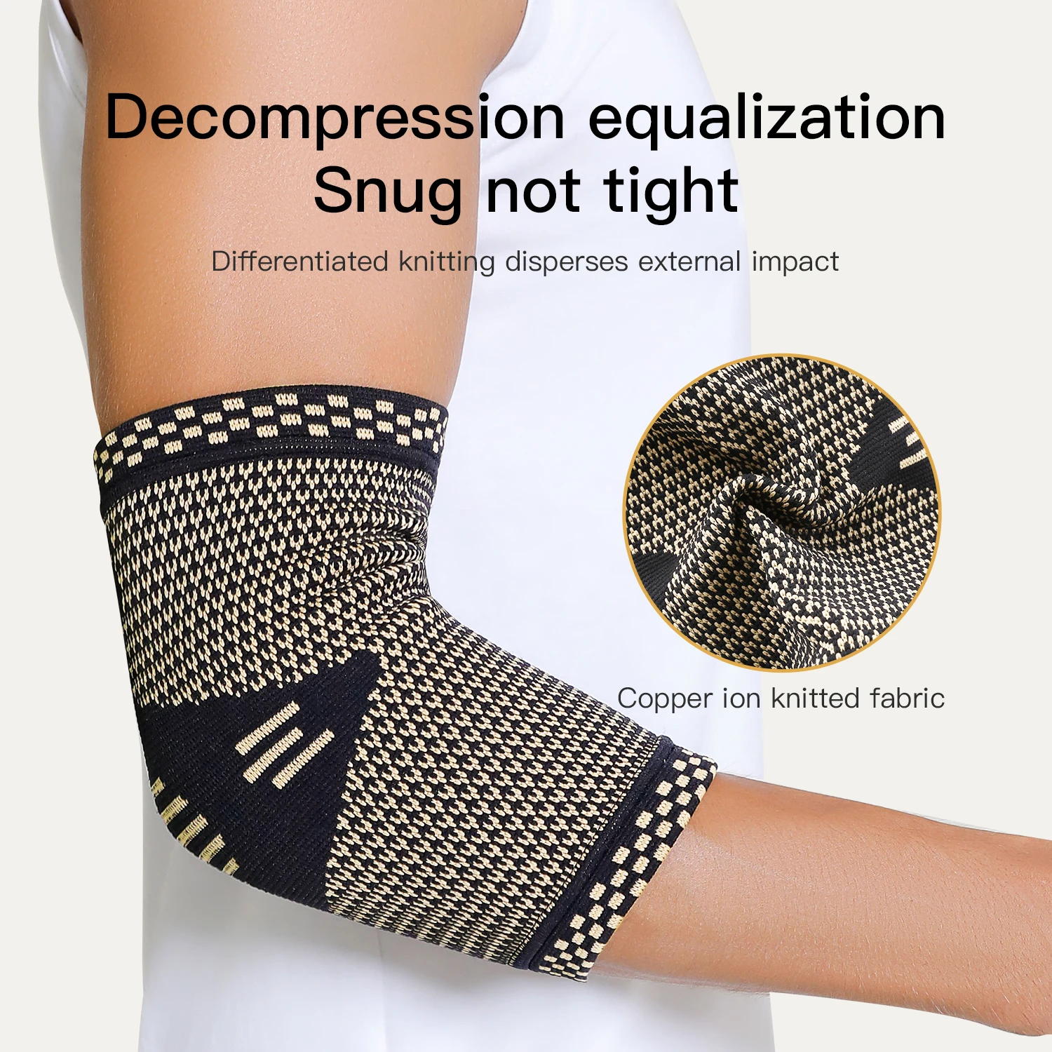 1Pcs Copper Compression Elbow Pads Sports Brace Arm Pads Fitness Tennis Basketball Volleyball Arm Guard for Elbow Pain Relief