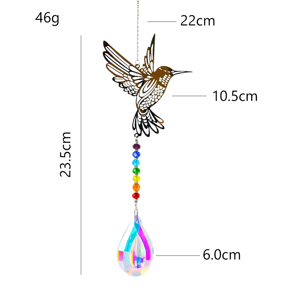 Lute Chakra Crystal Prism Hanging AB Color Hummingbird Suncatcher Chandelier Pendant Rainbow Chaser Home Window Car Garden Decor