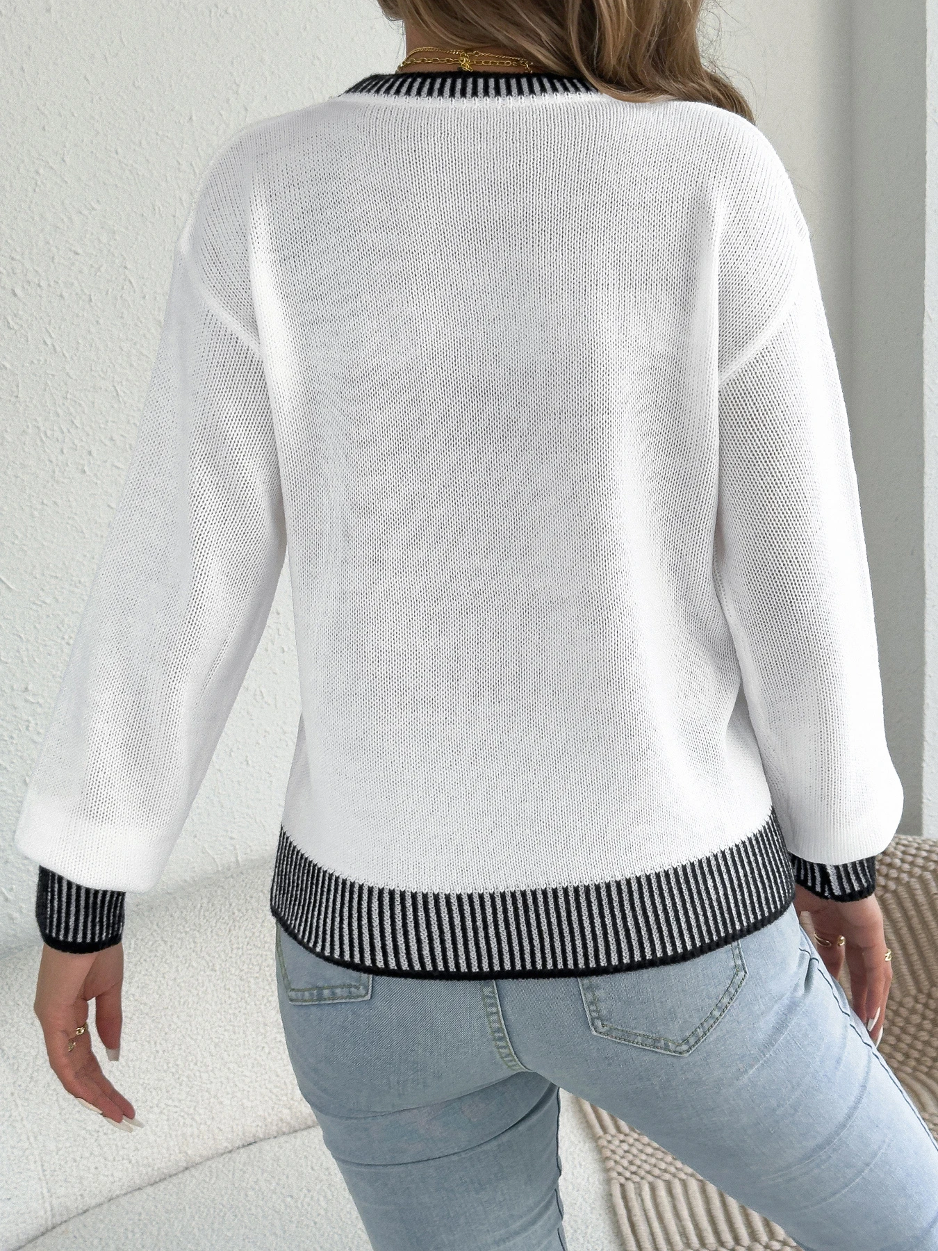 Women Casual Color Block Striped Sweaters