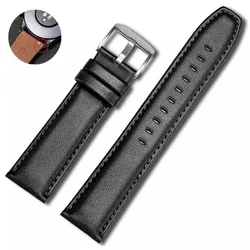 Premium Genuine Leather Watchband with Steel Pin Buckle - High - Quality Wrist Bracelet - 22mm (Black)