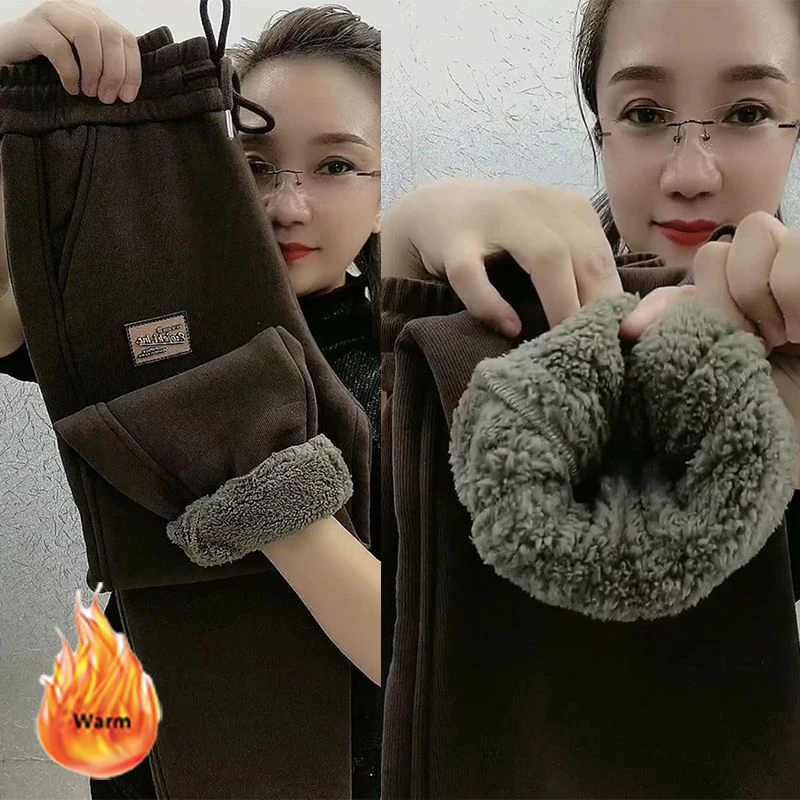 Winter Lambwool Fluff Sweatpants Women Casual High Waist Harem Pantalones Plush Velvet Jogger Pants Big Size 4xl Baggy Trousers