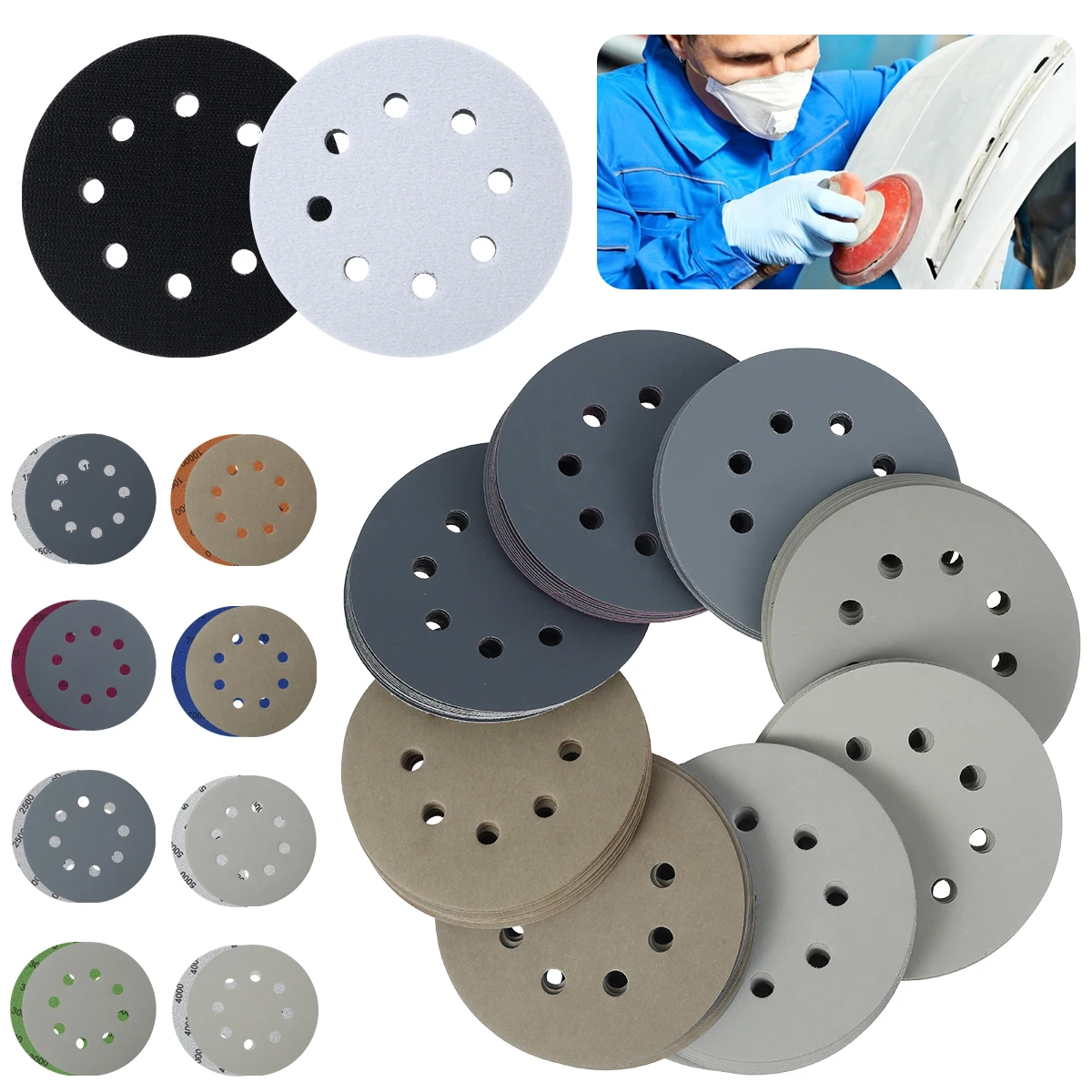 

80Pcs 125mm Sanding Discs 5Inch 8 Hole Hook Loop Sandpaper 1500-10000 Grit Sanding Paper Sanding Disc Abrasive Polishing Tools