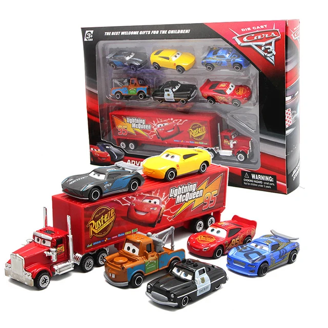 New 7 Piece / Set Disney Pixar Car 3 Lightning McQueen Jackson Storm Material Mack Uncle Truck 1:55 Die Casting Metal Car Model 1