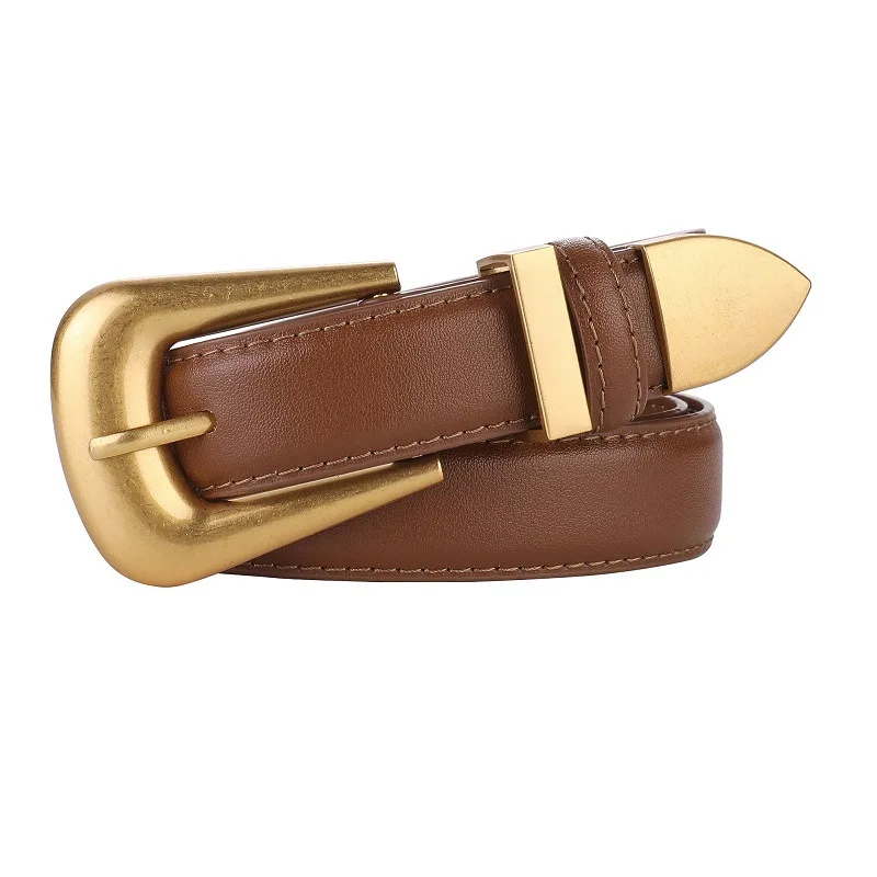 Burgundy Genuine Leather Women's Belt with Gold Buckle – Luxurious Casual Fashion Accessory