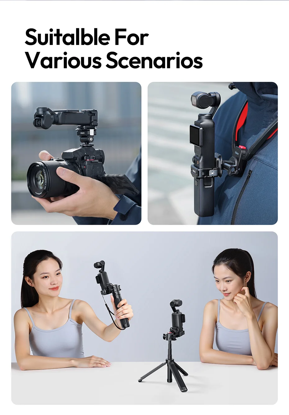 Expansion Adapter for DJI Pocket 3 Metal Adapter for Camera Tripod Backpack Clip