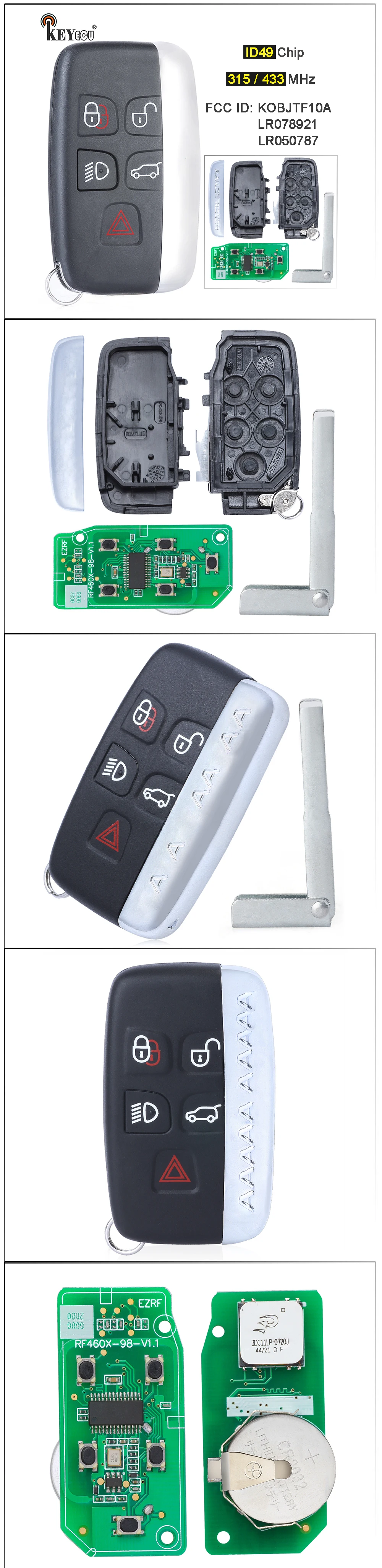 Keyforkess 315/ 433MHz kprops tf10a/LR078921 5 pulsanti Smart Remote Key Fob key per Land Rover LR2 LR4, per Range Rover Evoque /Sport - S8cf66980093e44afa505010da0c441cbb