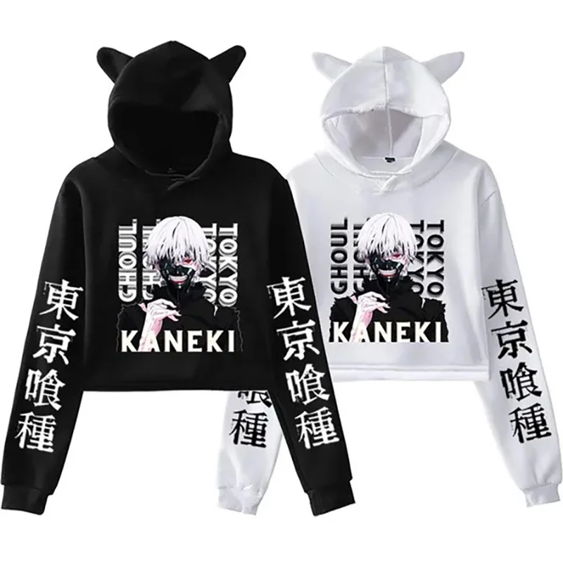 

New Hoodie Women Fashion Anime Harajuku Pullover Street Casual Long Sleeve Cropped Hooded Sweatshirt