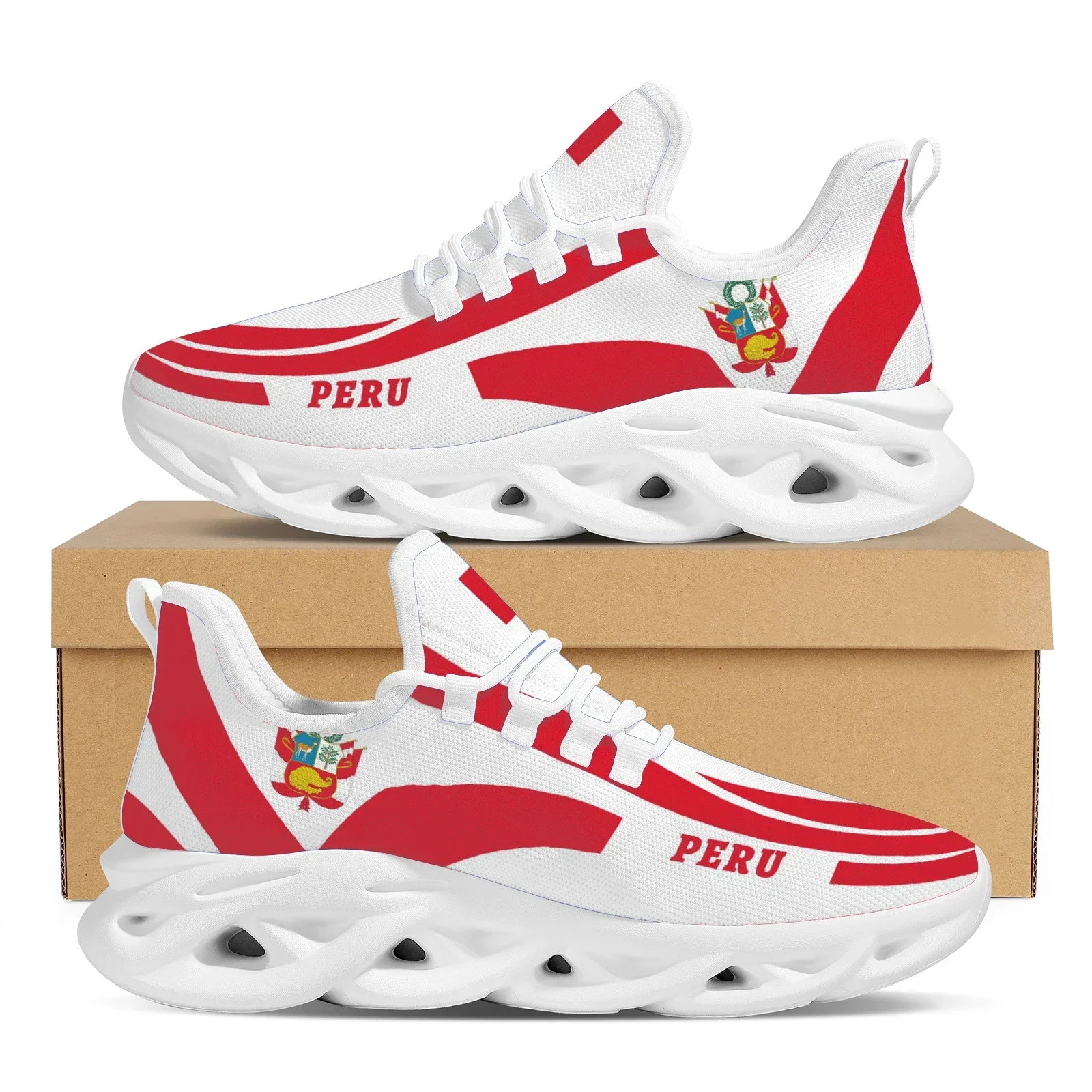 Peru Flag Printing Thick Sole Vulcanized Shoes Ladies Lightweight Casual Outdoor Sneakers Student Non-Slip Basketball Shoes