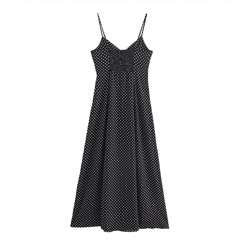 Elegant Dot Strapless Maxi Dress Women Pleat V-neck Sleeveless Backless High Waist A-line Dresses 2025 Summer Vacation Robes New