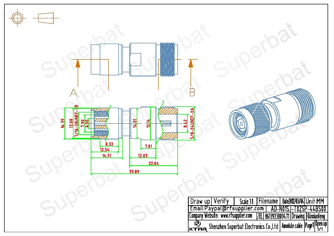 RF Coaxial Adapter N Female to RP TNC Male Straight Connector