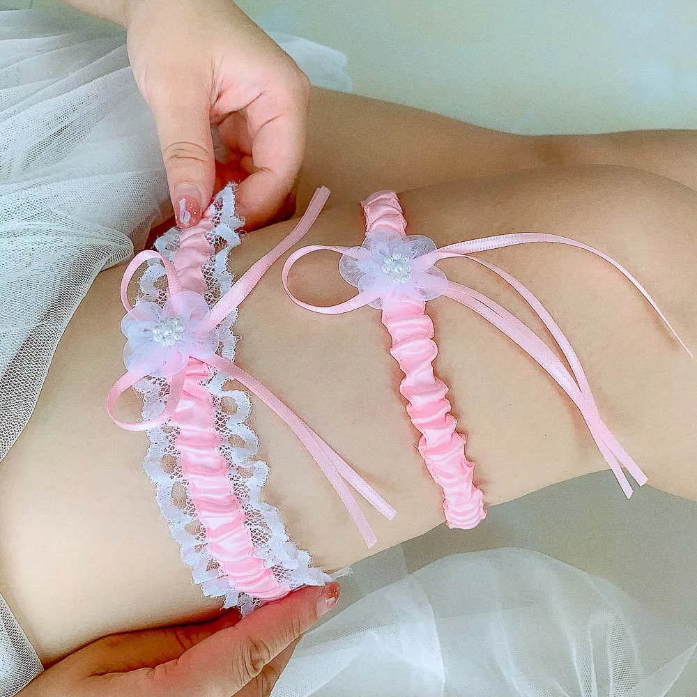 New Wedding Garter Bridal Shower Bride Pink  Lace Sexy Women Leg Garter  Ring Thigh Garter  Cosplay Lolita Girl Stocking