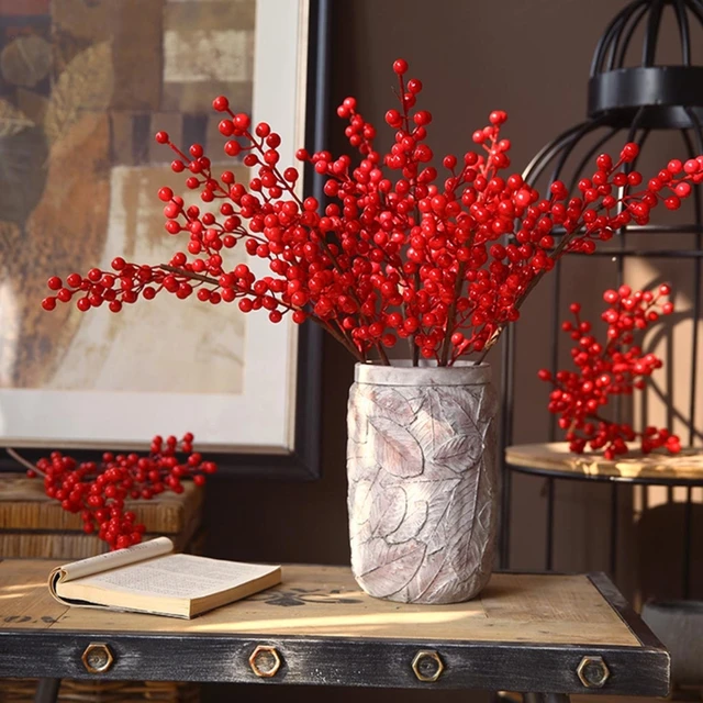 Red Berry Stems Branches Christmas Berries Decor 8 PCS Artificial