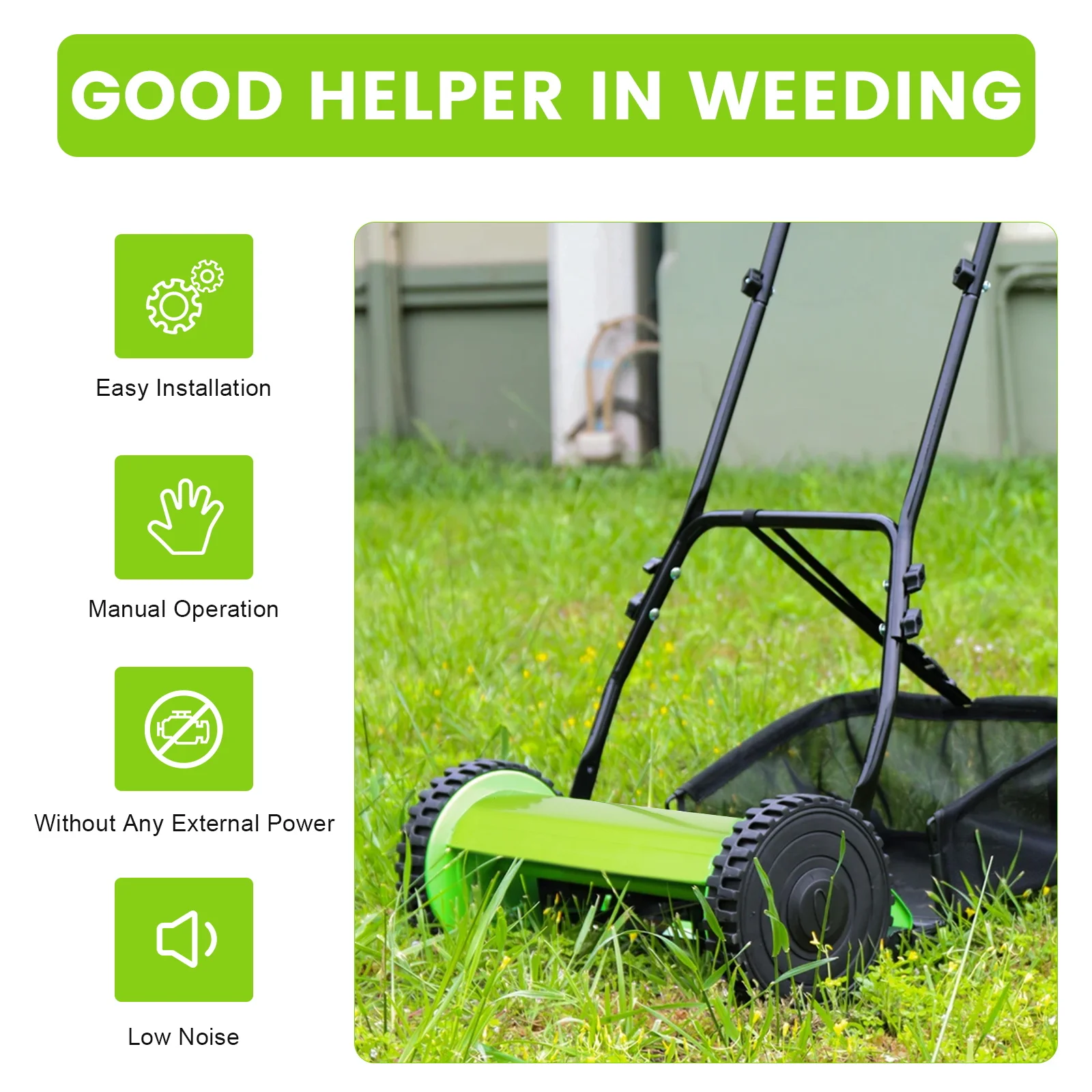12 Hand Push Mower Lawn Sweeper Manual Reel Grass Catcher Manchine w/5  Blades 23L Collection Bag - AliExpress