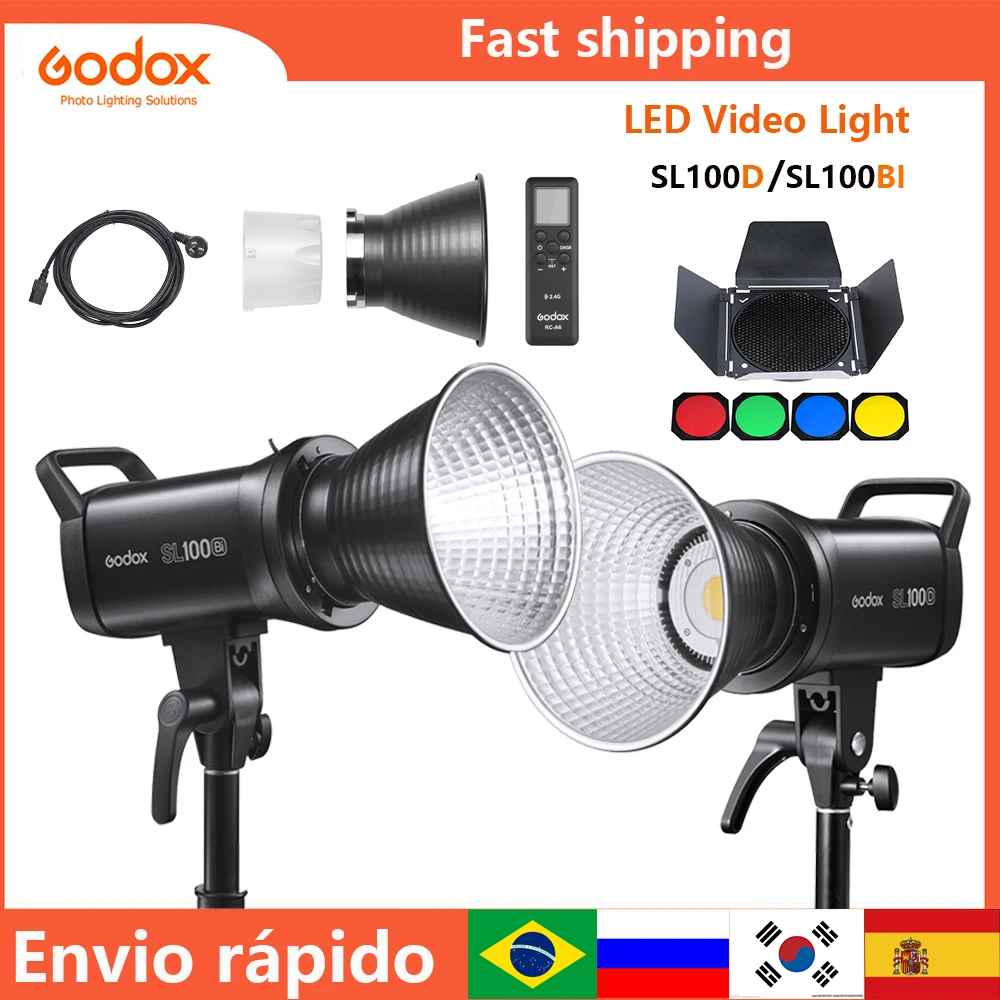 

Светодиодная лампа для видеосъемки Godox SL100D SL100BI 100 Вт, ЖК-панель, непрерывный выход, крепление Bowens, студисветильник свет 2800-6500K, белая, желтая версия