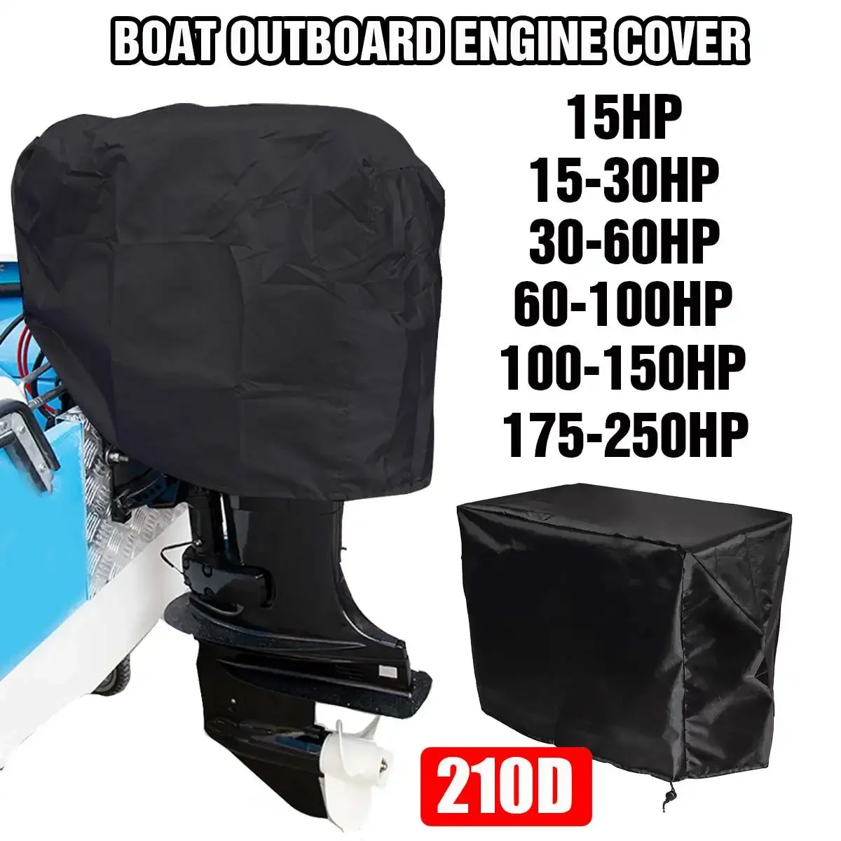 

15-250HP Boat Outboard Engine Cover Motor Protection 210D Waterproof Dust-proof UV-Resistant Universal For Speedboat Motorboat