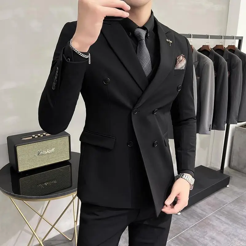 

2023 Men Spring Autumn Fashion Formal Suit Jackets Men Business Casual Dress Overcoats Male Double Breasted Blazer Coats I396