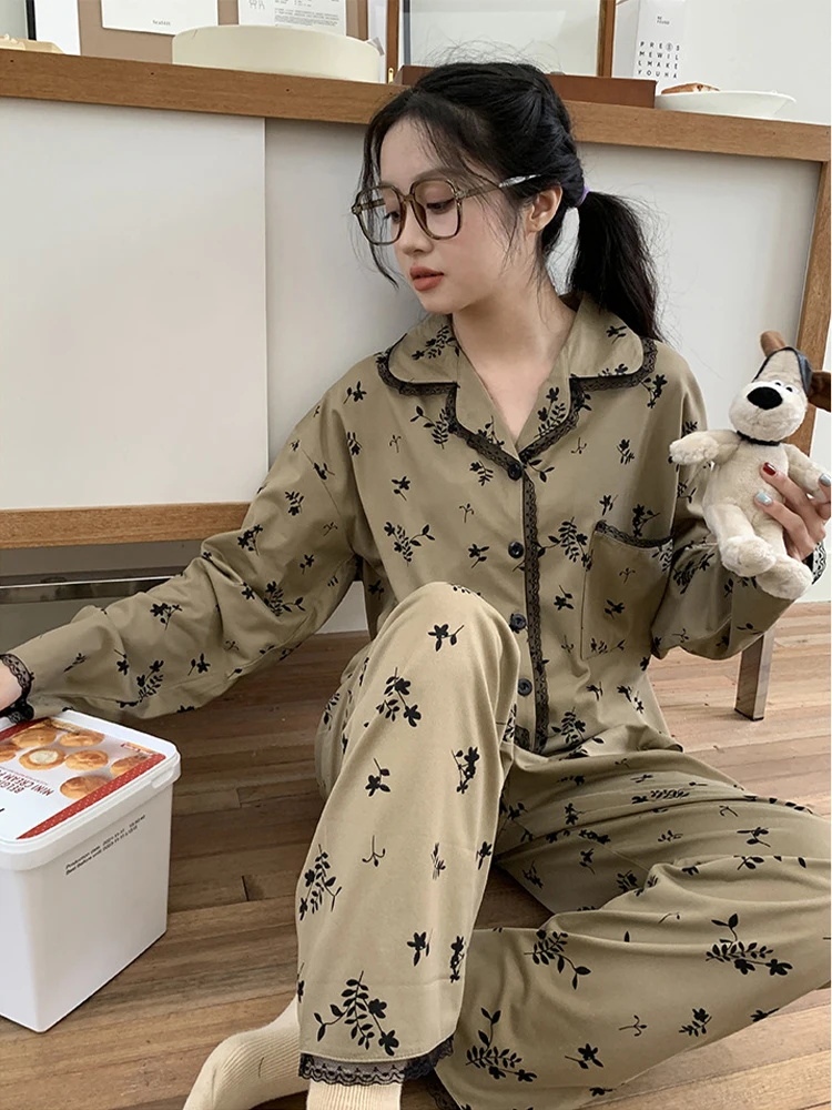 

Pajamas Women's Spring and Autumn Long Sleeves Cute Simple Loungewear Premium Sense 2024 New Can be Worn Outside Plus Size Suit