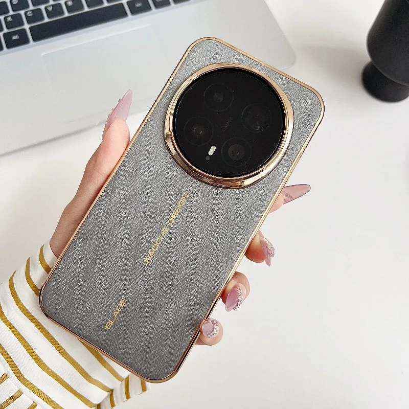 Premium Vegan Leather Silicone Phone Case with Electroplated Border and Non-Slip Bumper