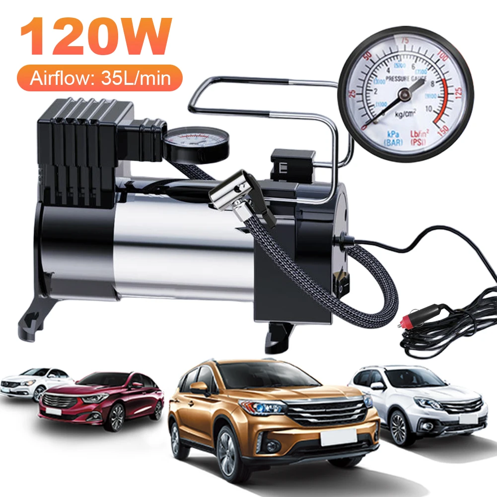 12v Heavy Duty Deluxe Portable Metal Air Compressor Auto Tire Inflatable Pump With Digital Pressure Gauge Cylinder Power System